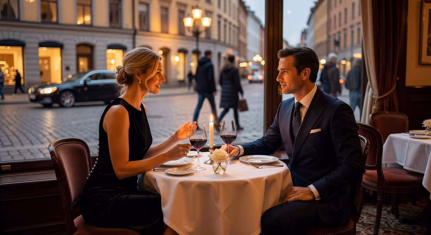 Elegant par på første date på restaurant i Oslo